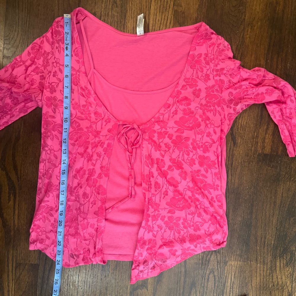 Vintage Pink Floral Cardigan Top With Camisole Attached Size Large 90s Boho - Picture 8 of 9